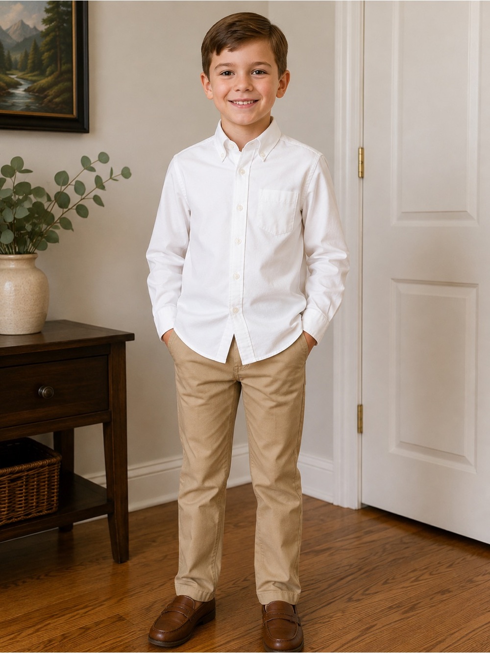 Boys size 7 Izod White Button-Down Casual Shirt
